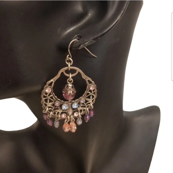 VINTAGE STERLING SILVER & RHINESTONE DROP STATEMENT EARRINGS - Picture 3 of 6